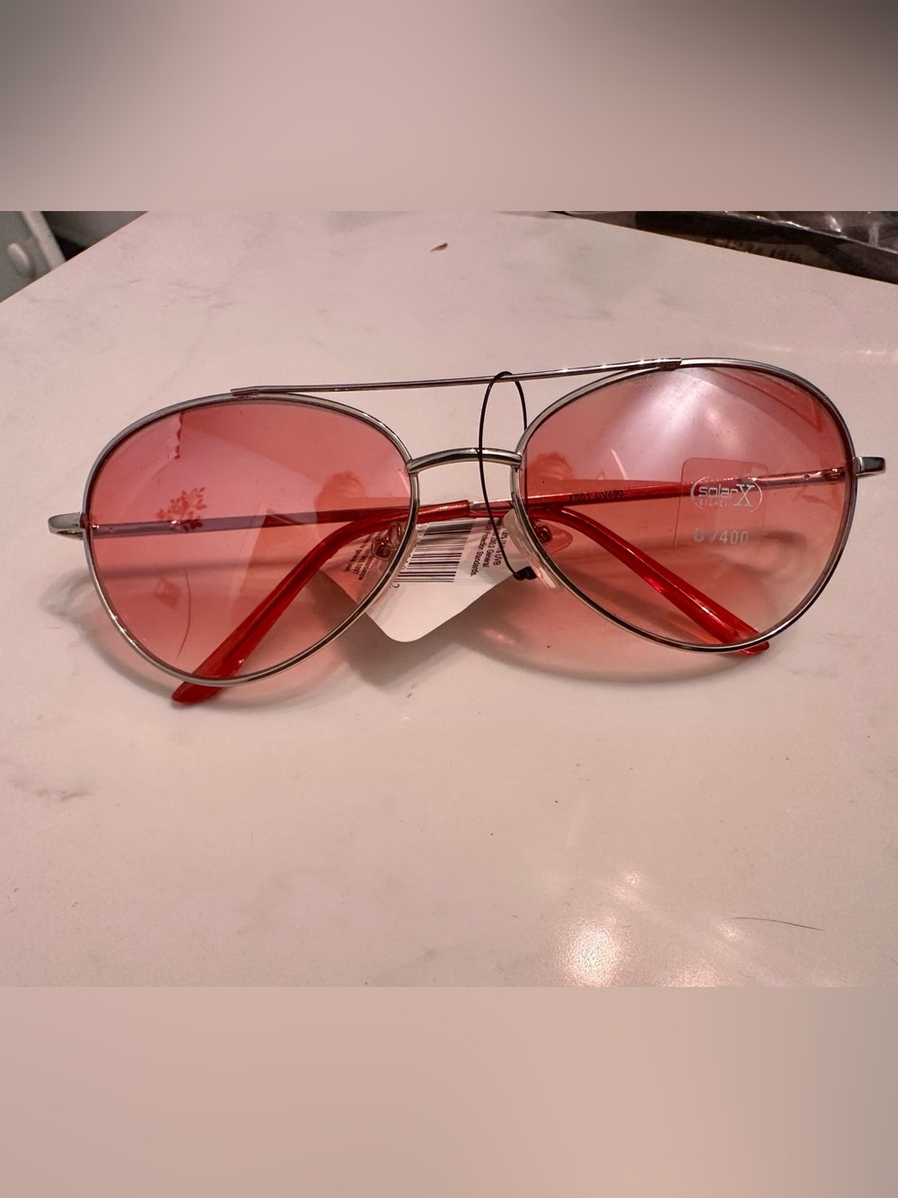 Aviator Sunglasses with Pink Lenses and Silver Frame